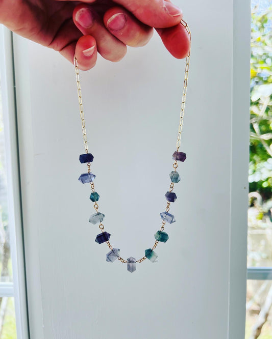 Floating Rainbow Fluorite Chain Necklace