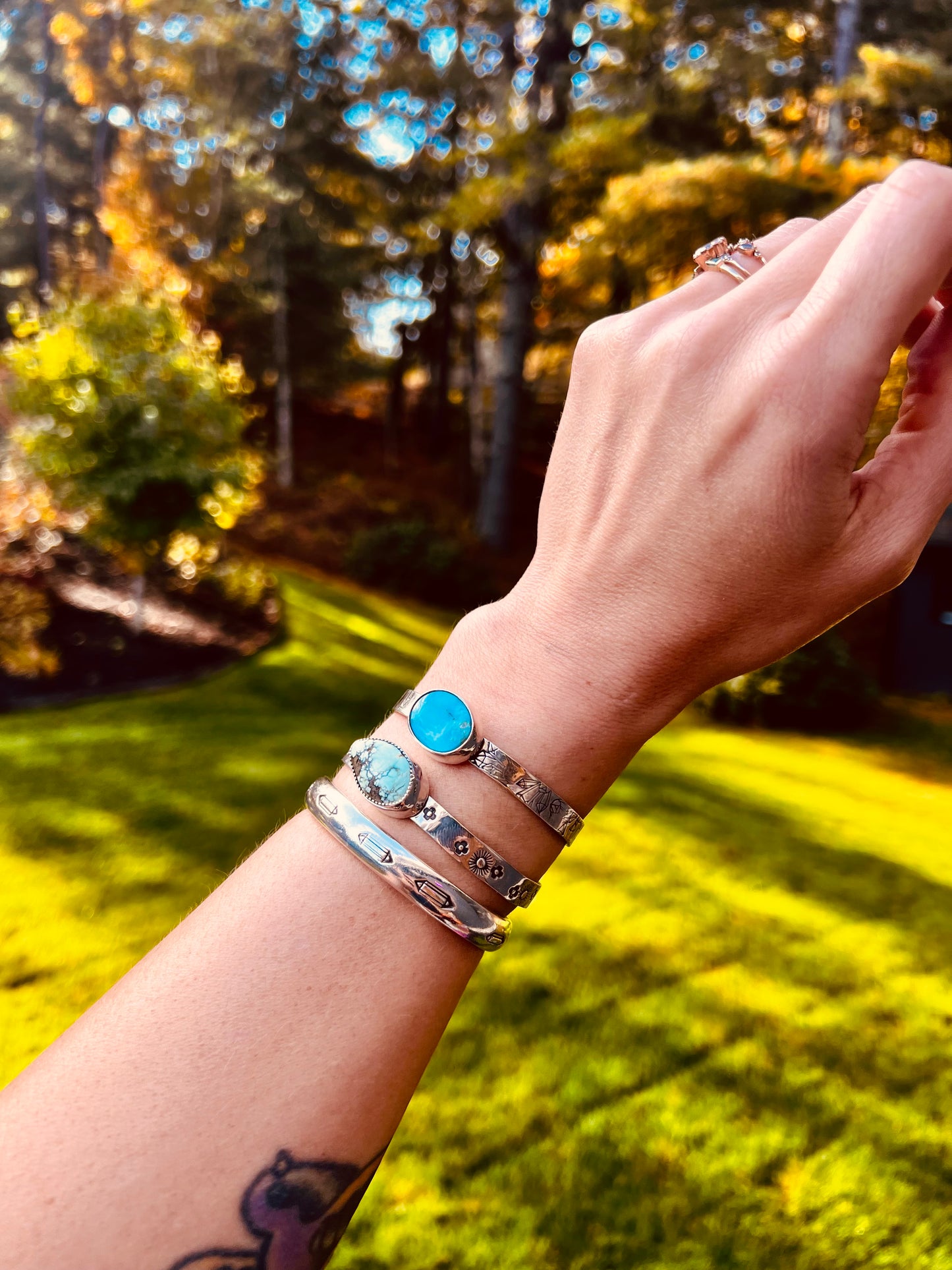 Turquoise Stamped Stacking Cuffs