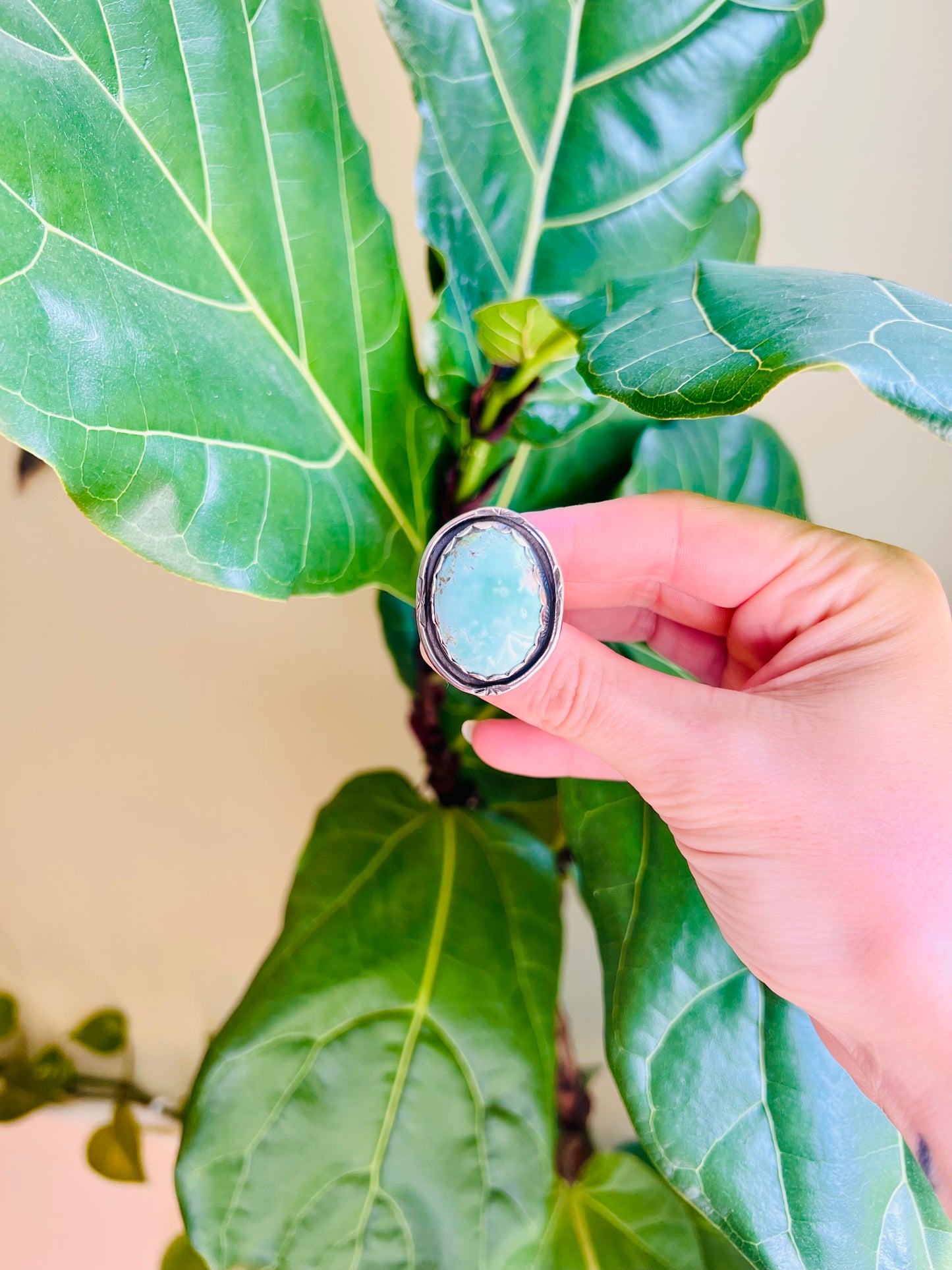 Turquoise and Hand Stamped Sterling Ring