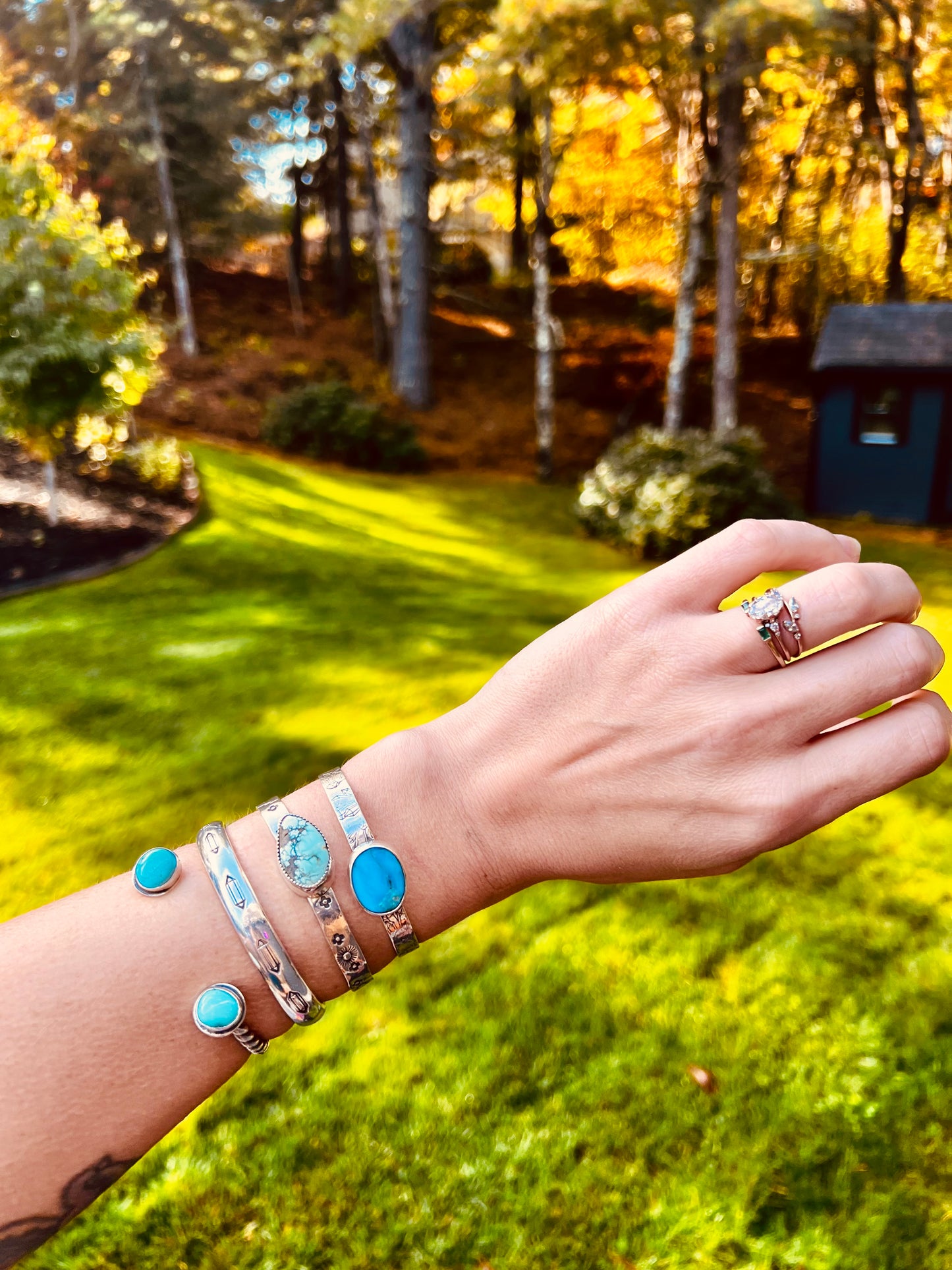 Turquoise Stamped Stacking Cuffs