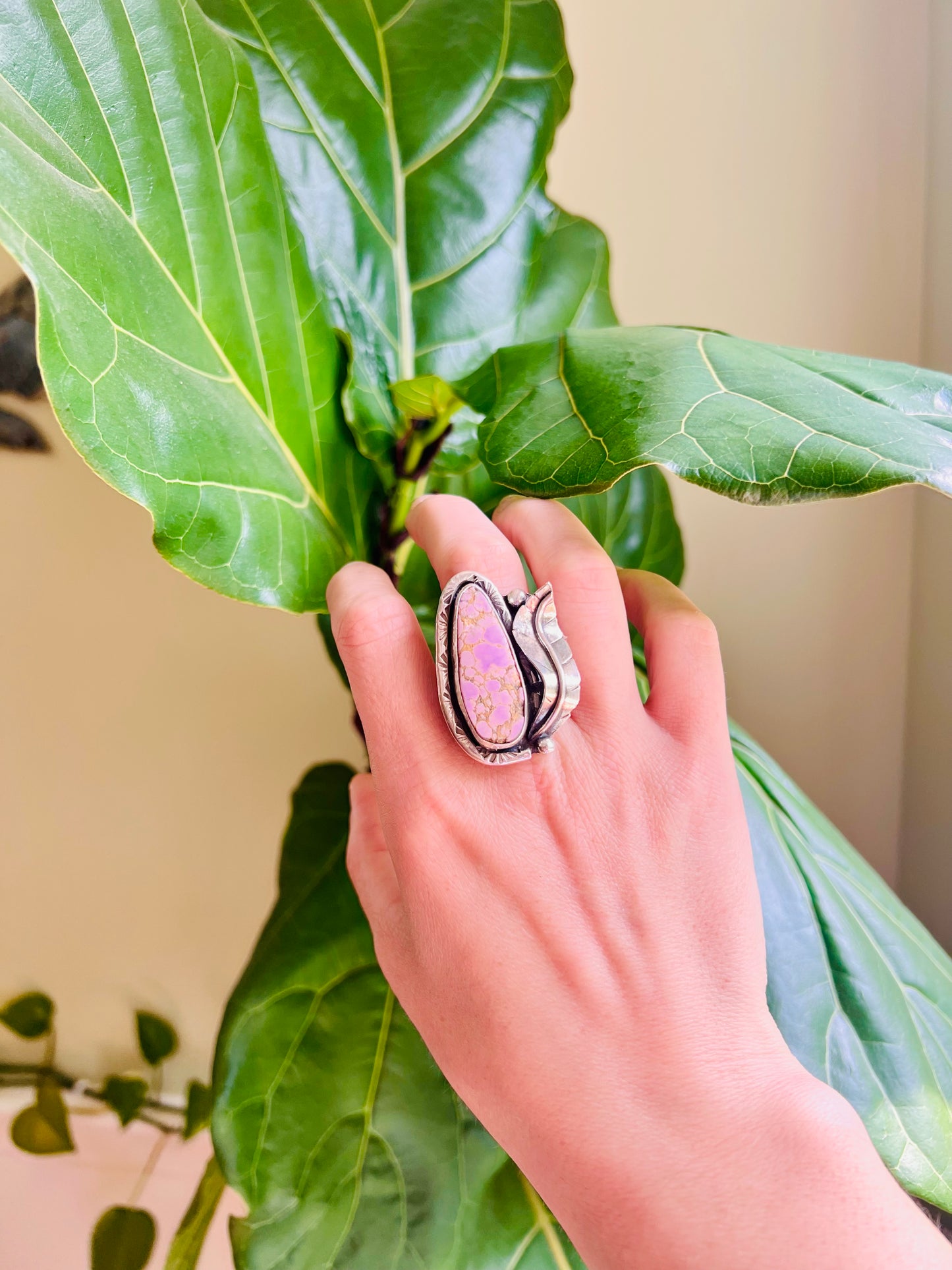 Phosphosiderite and Sterling Botanical Ring