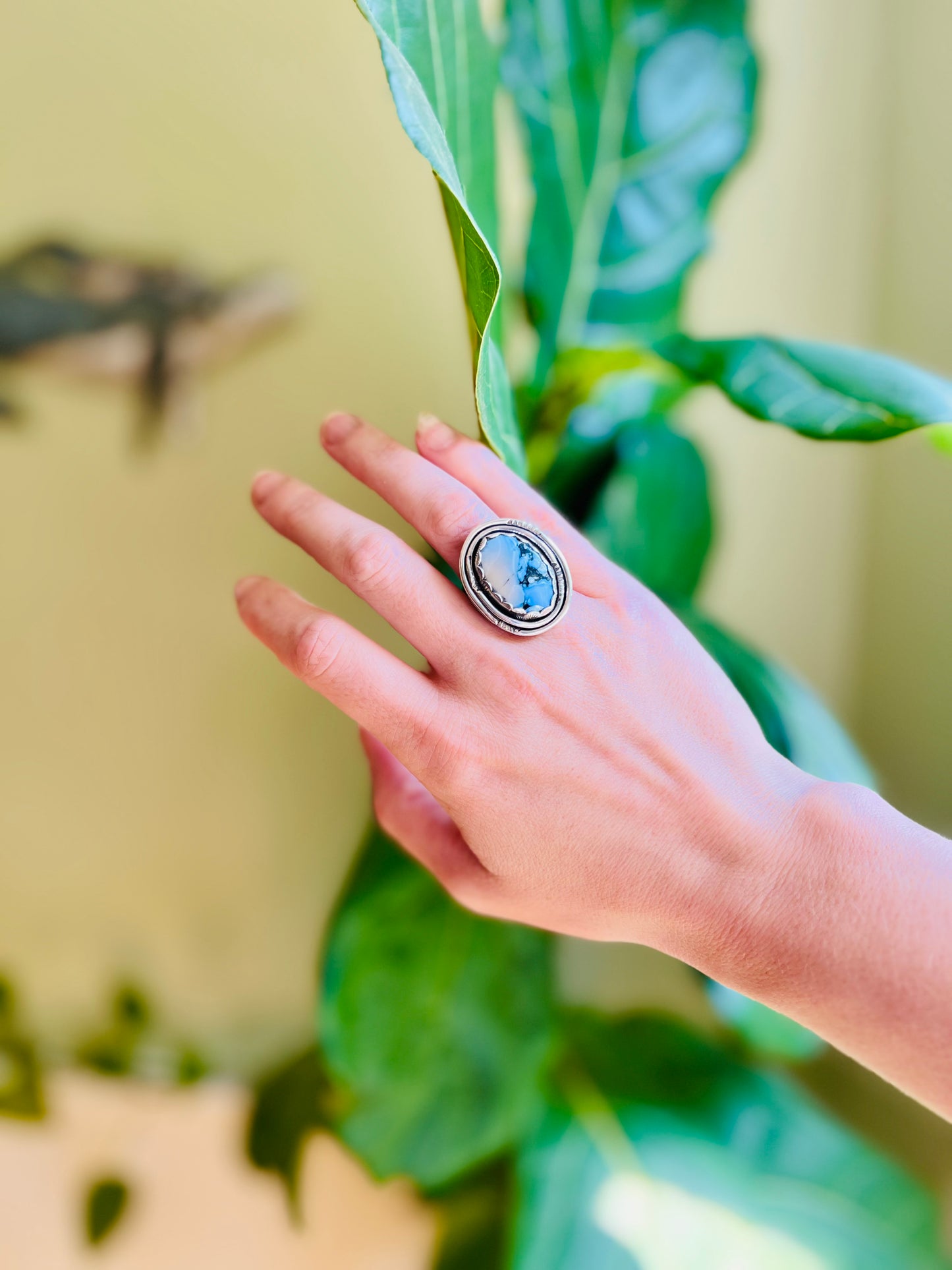 Blue Hubei Turquoise Hand Stamped Sterling Ring