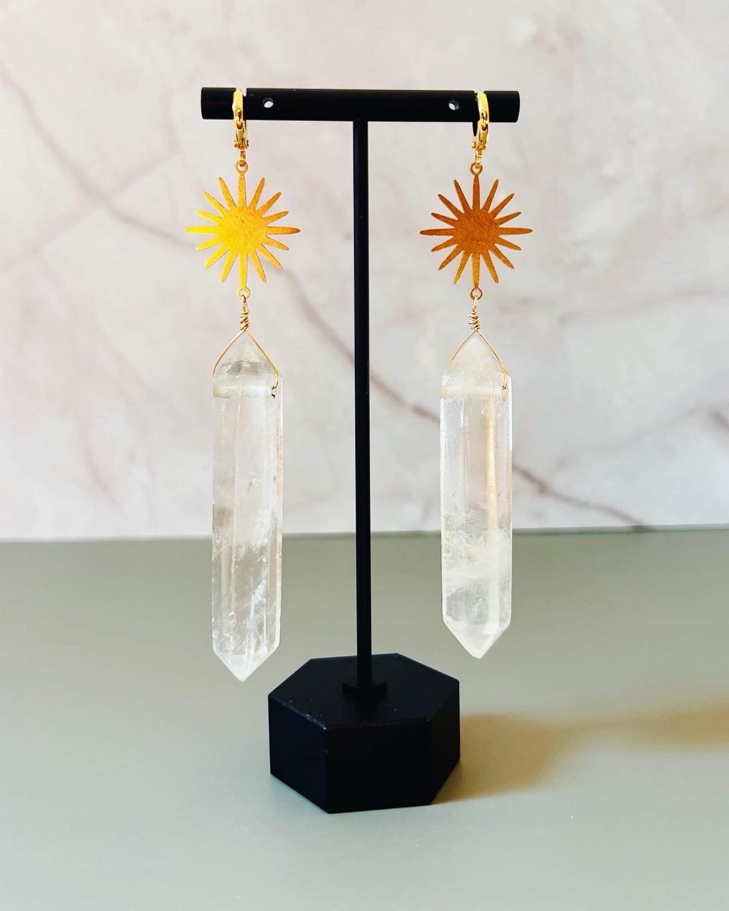 Witchy & Dreamy Crystal Quartz Golden Sunburst Earrings