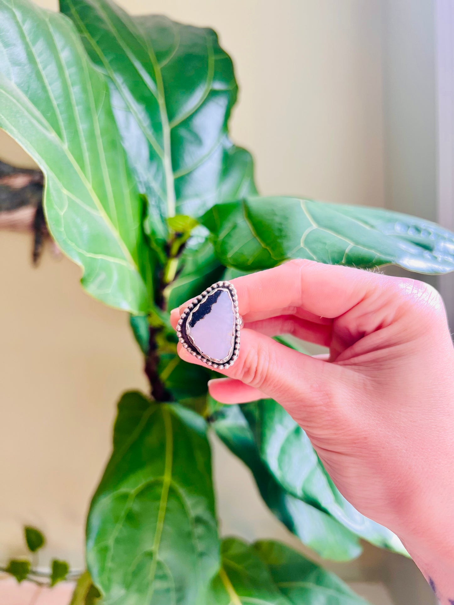 White Buffalo and Sterling Stamped Ring