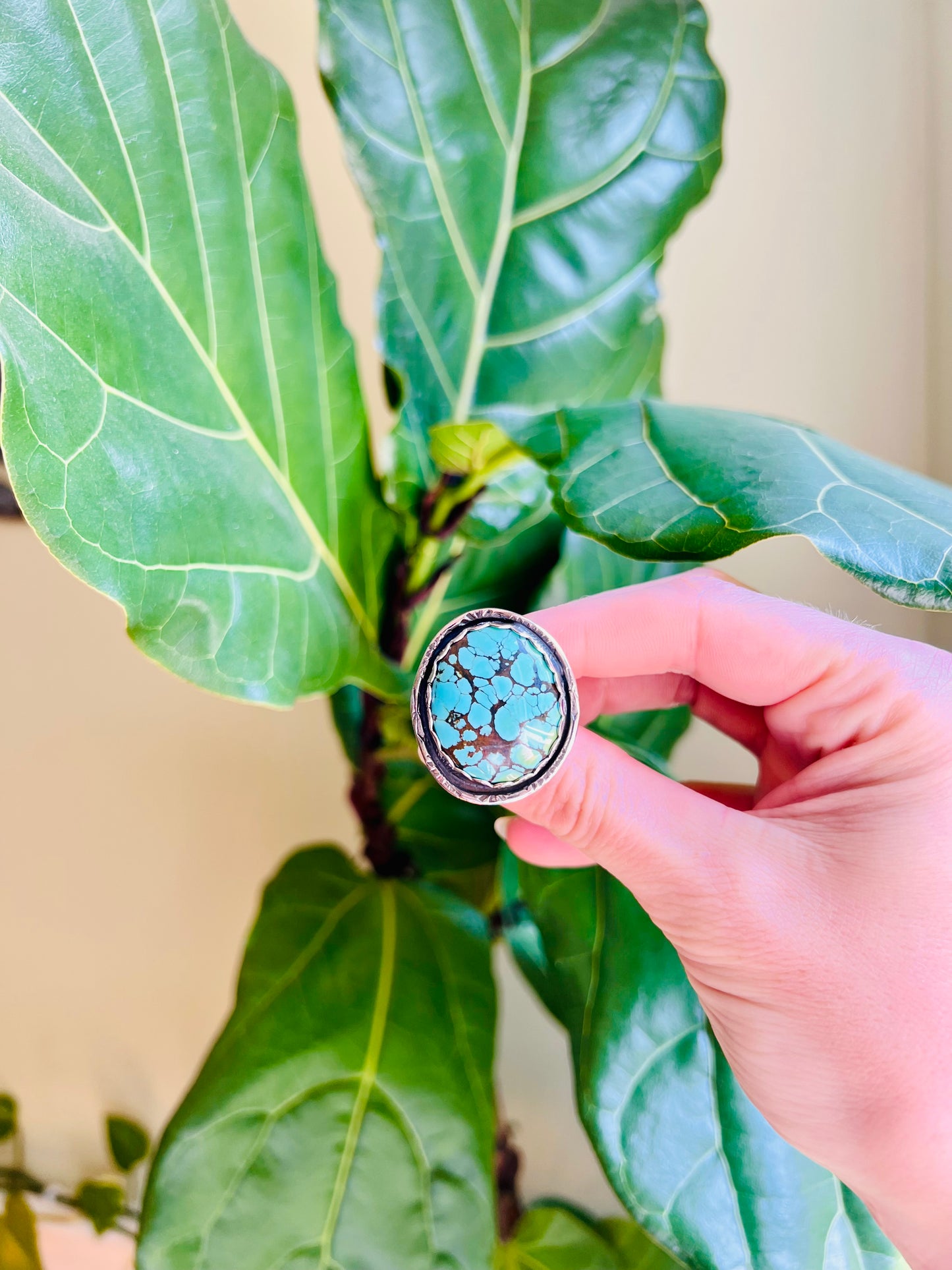 Bamboo Mountain Turquoise Hand Stamped Sterling Ring