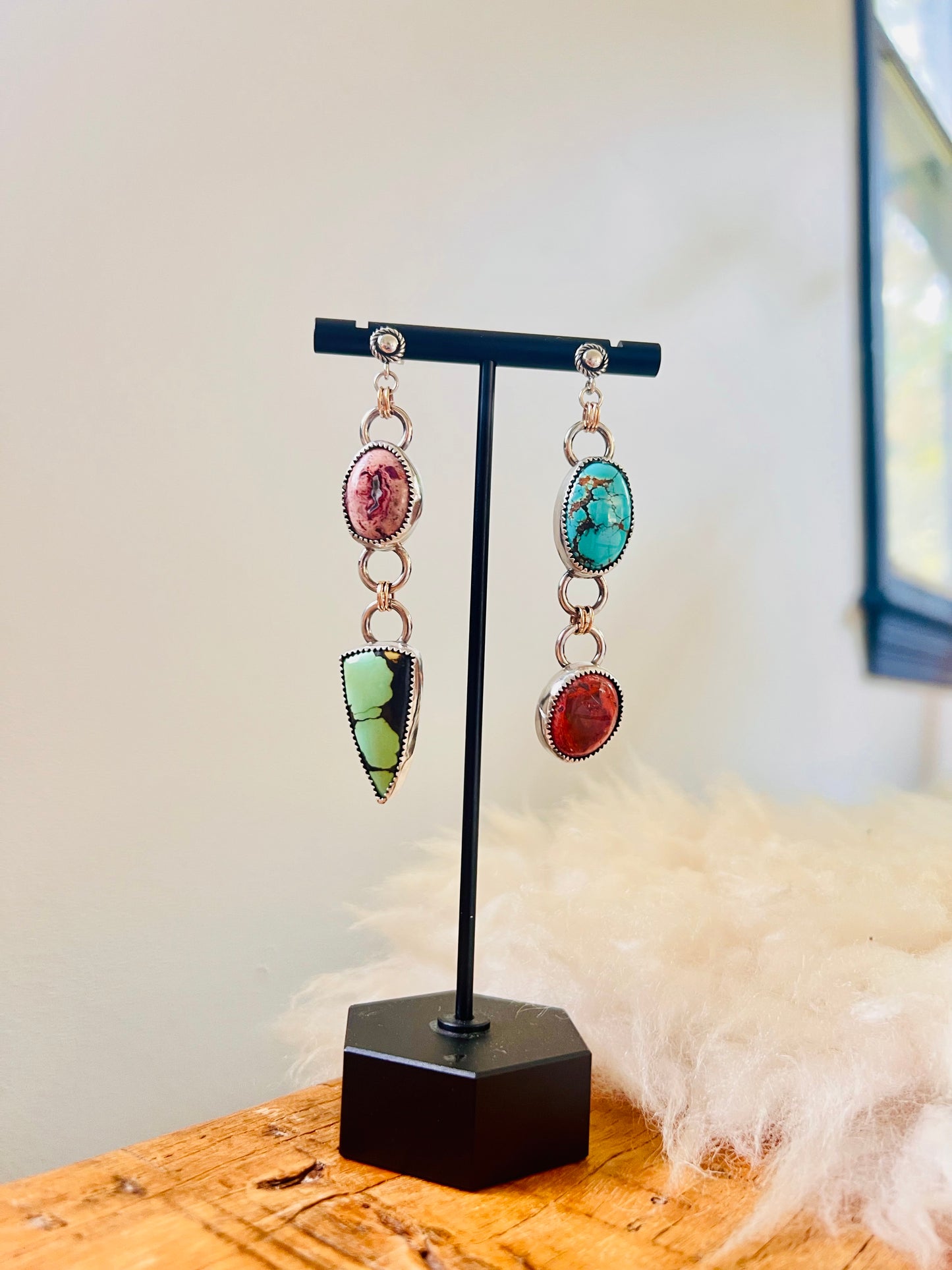 Funky Turquoise and Opal Statement Earrings