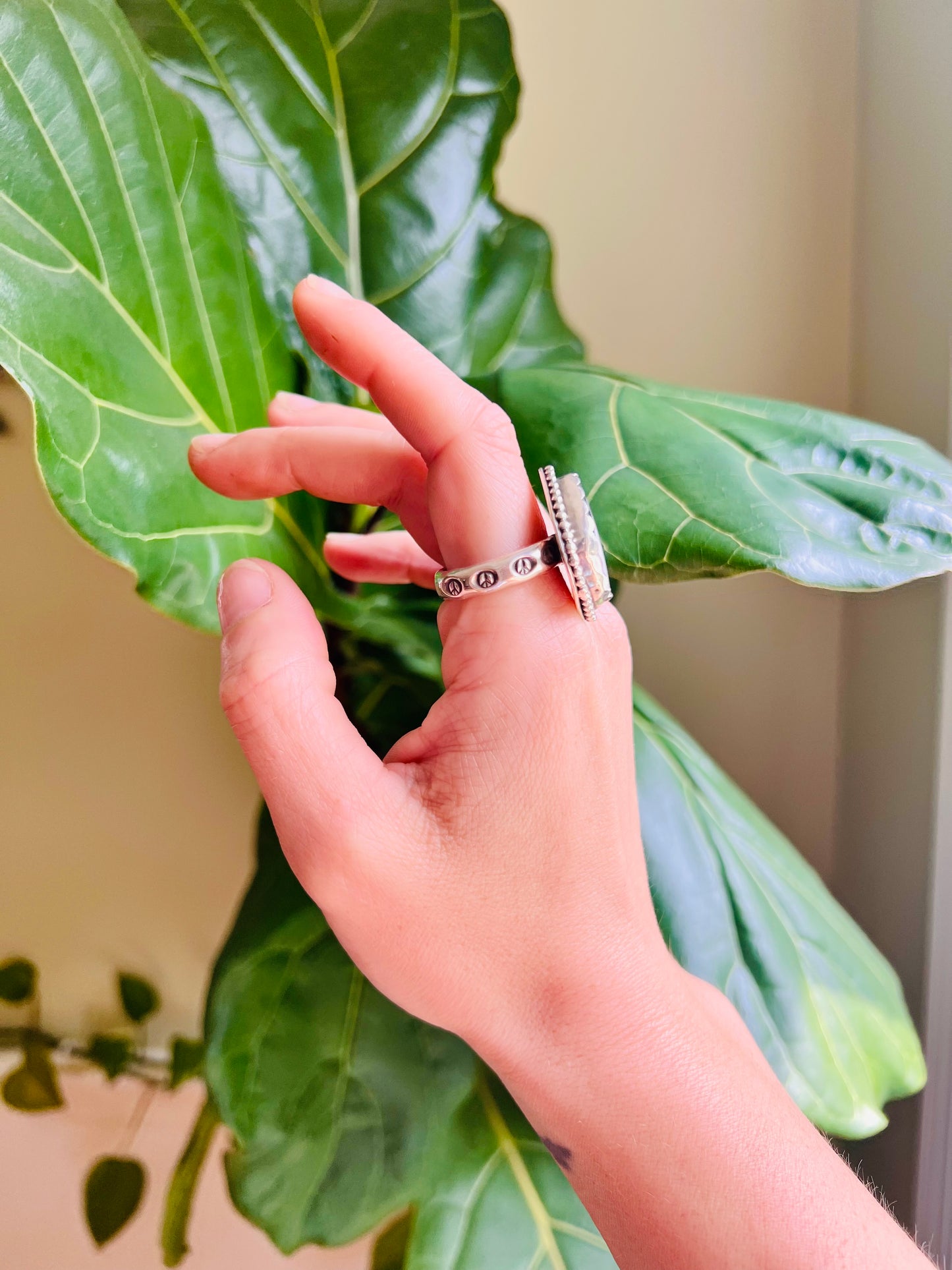 White Buffalo and Sterling Stamped Ring