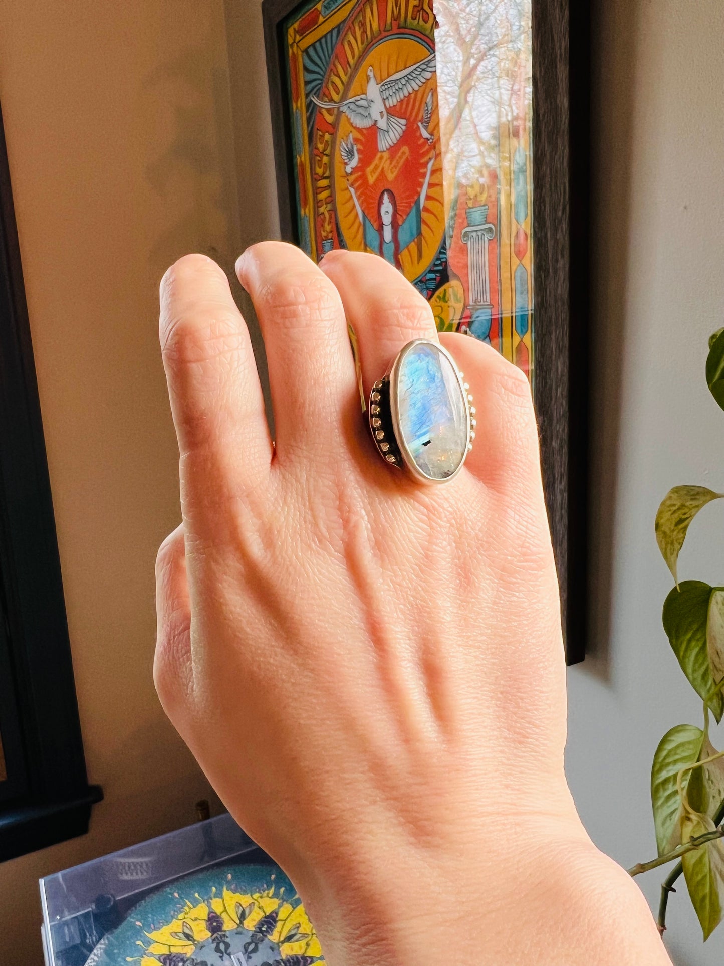 Rainbow Moonstone & Sterling Silver Ring