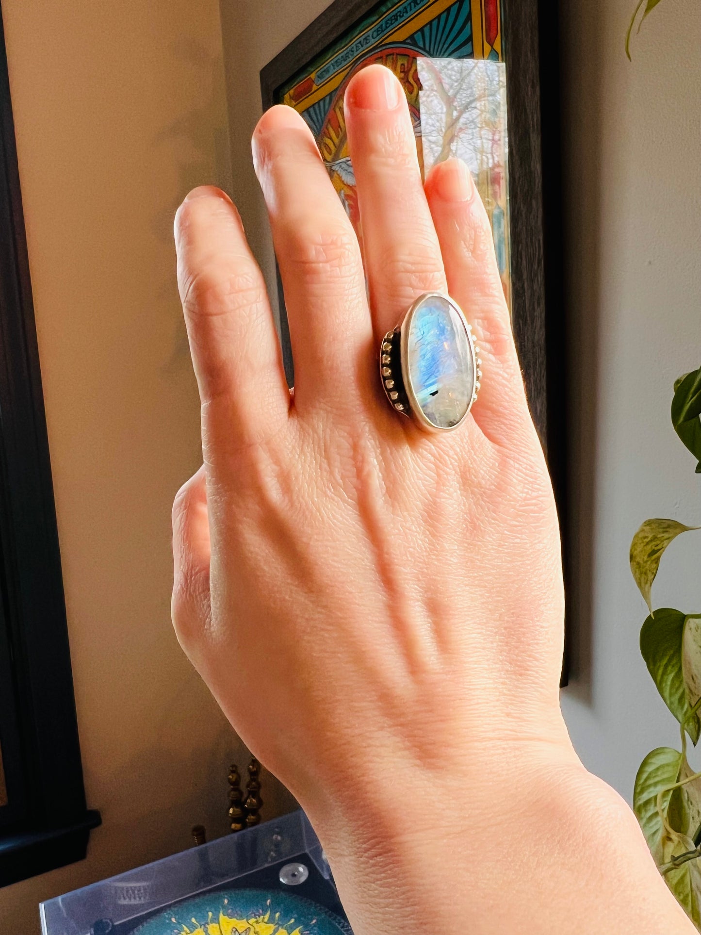 Rainbow Moonstone & Sterling Silver Ring