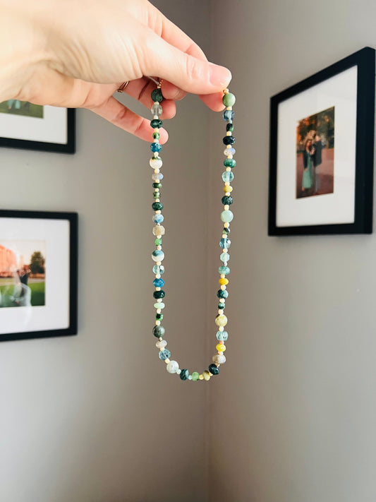 The Green Tones Beaded Gemstone Necklace