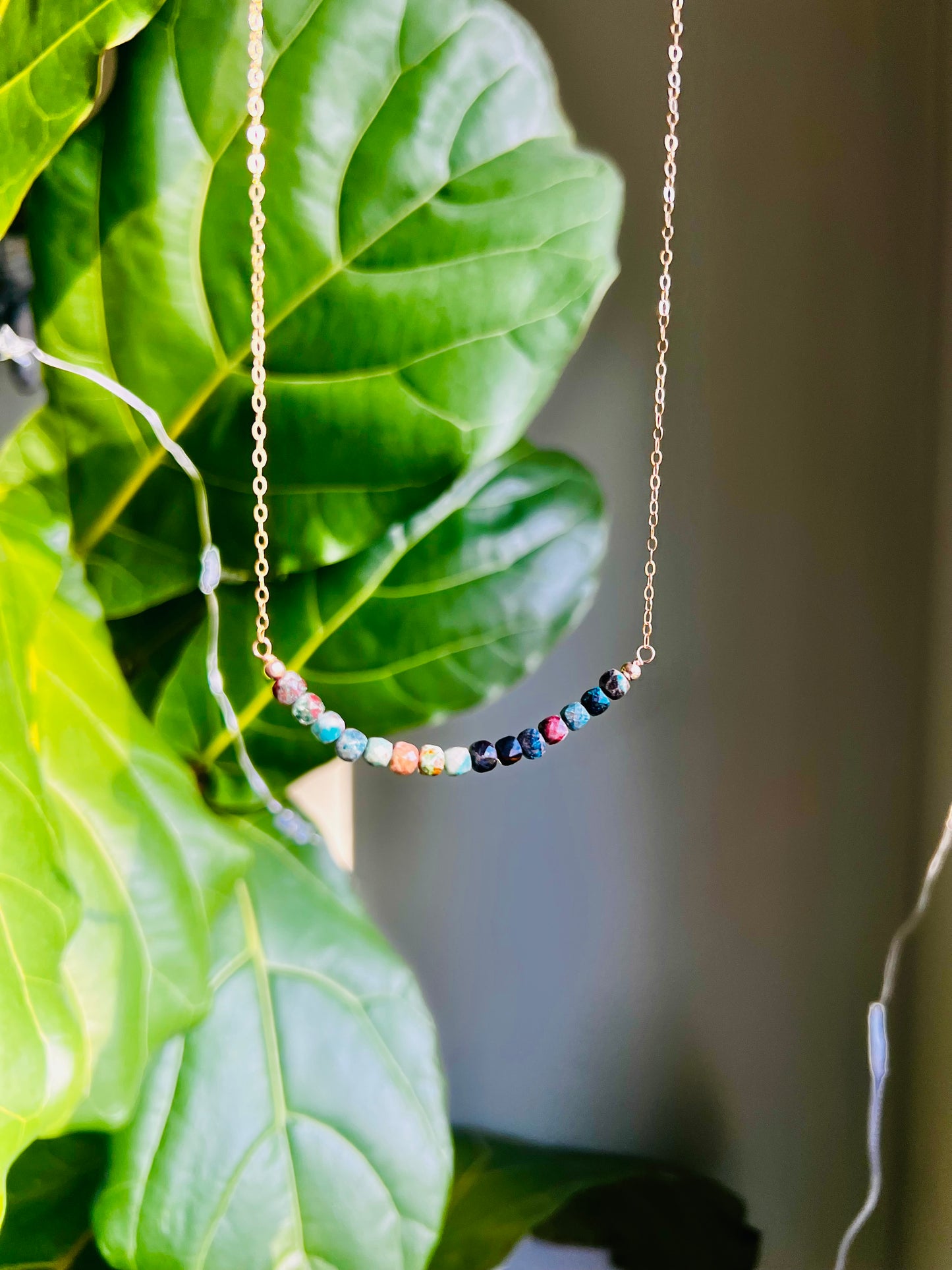 Sparkly Tiny Turquoise Beaded Necklace