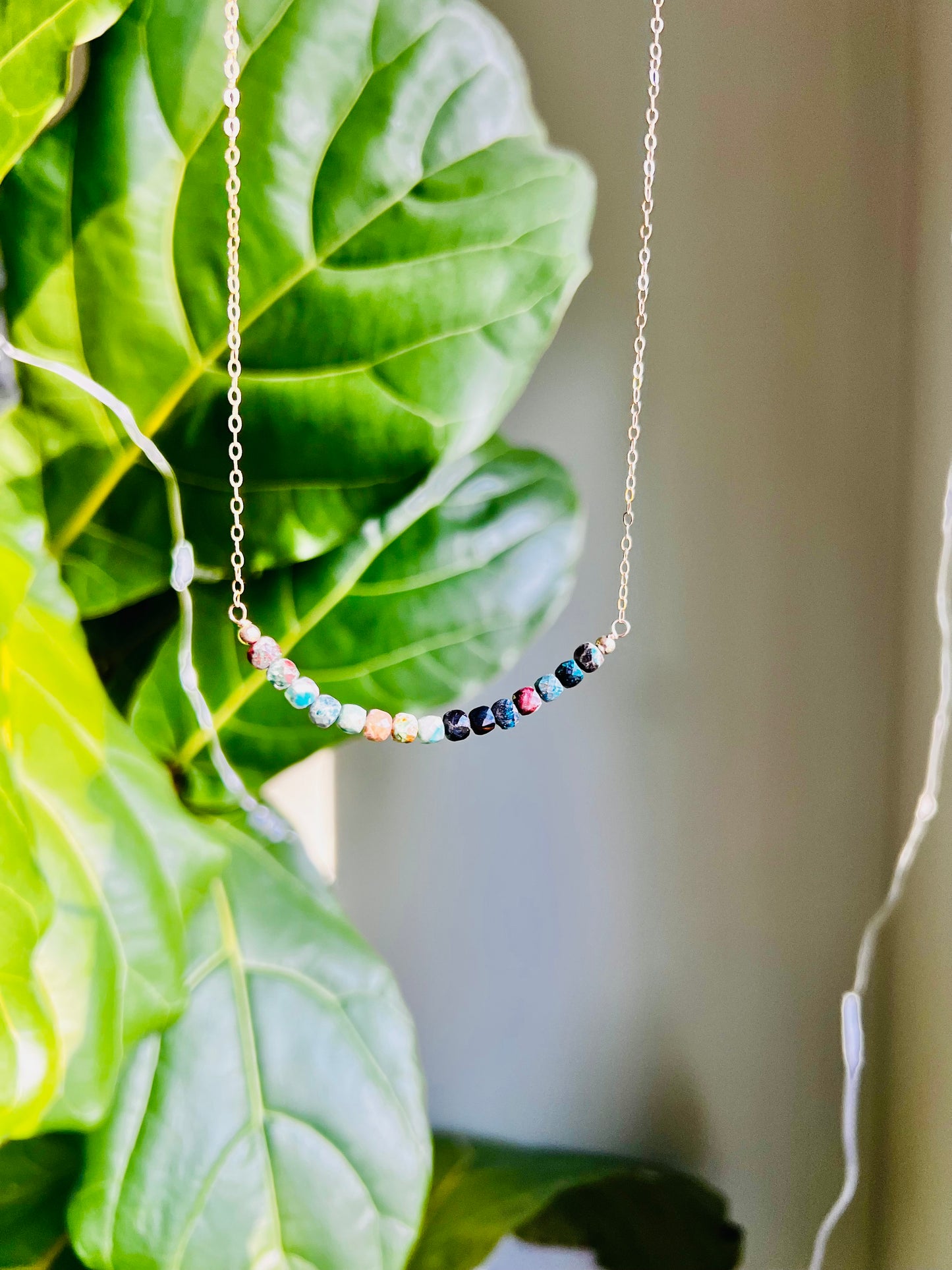 Sparkly Tiny Turquoise Beaded Necklace