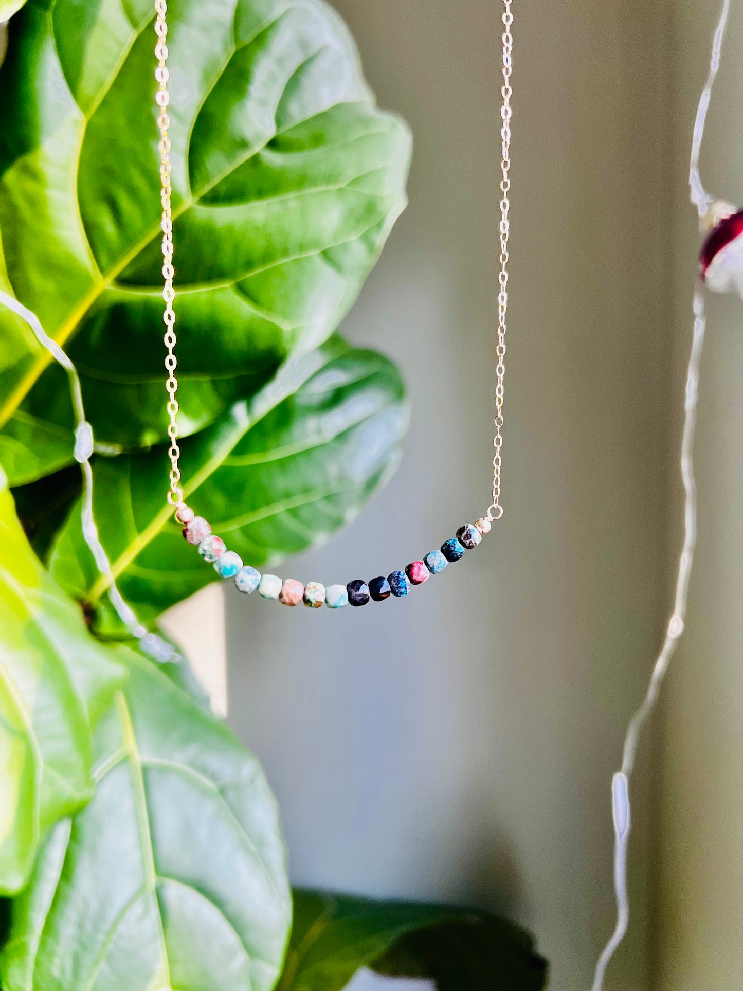 Sparkly Tiny Turquoise Beaded Necklace