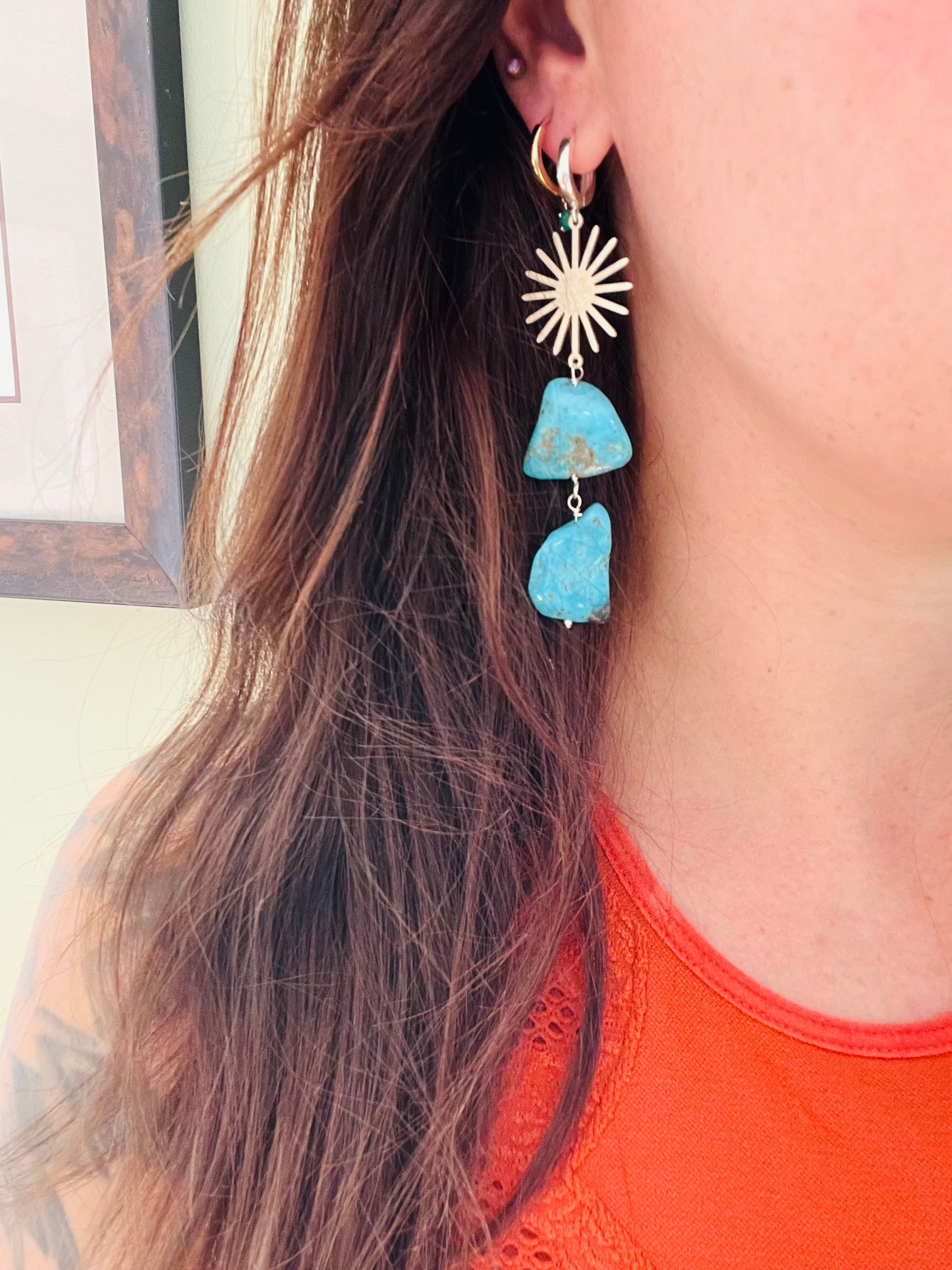 Arizona Blue Turquoise Bohemian Sterling Silver Sunburst Earrings