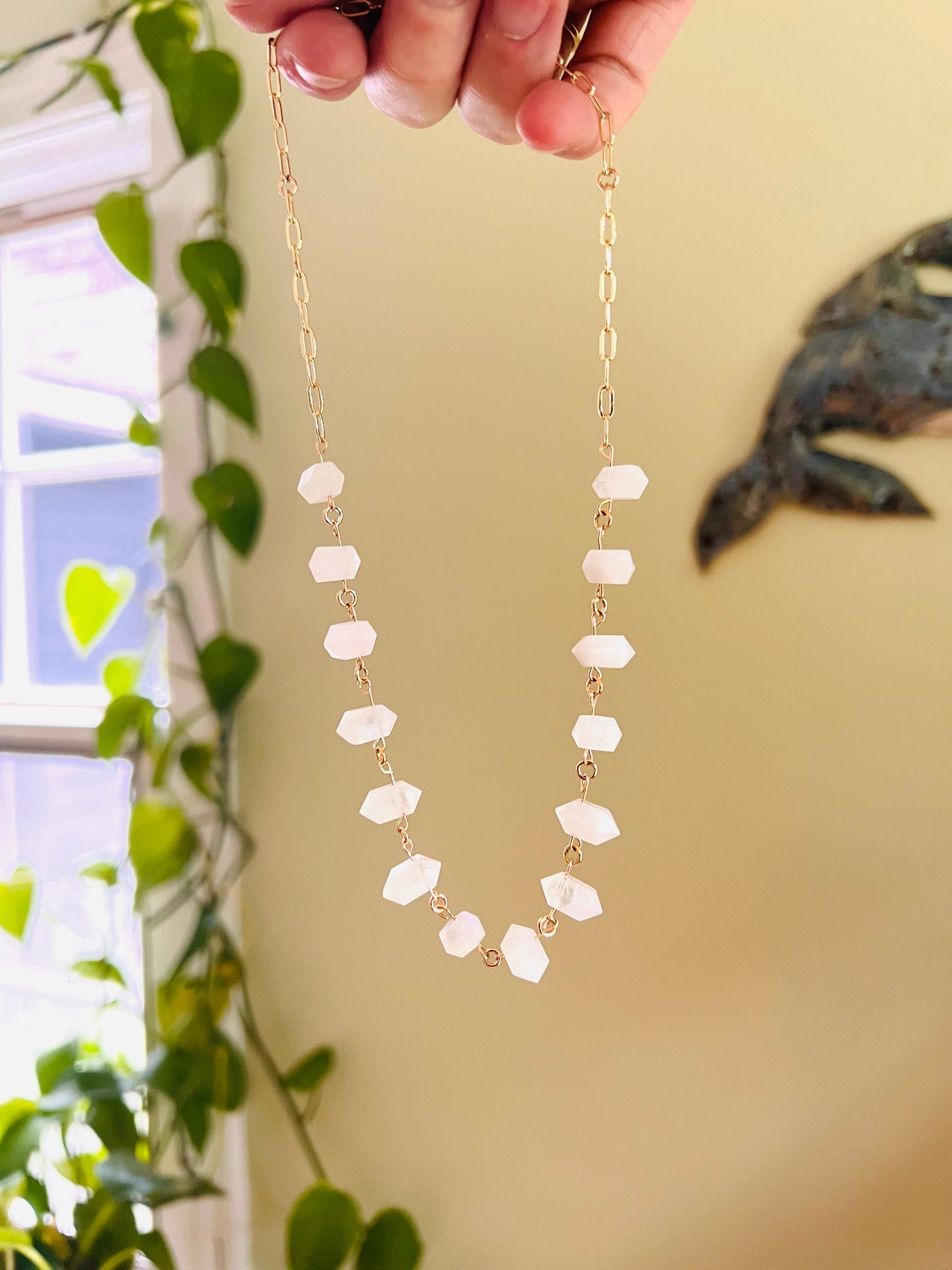 Floating Rainbow Moonstone Chain Necklace