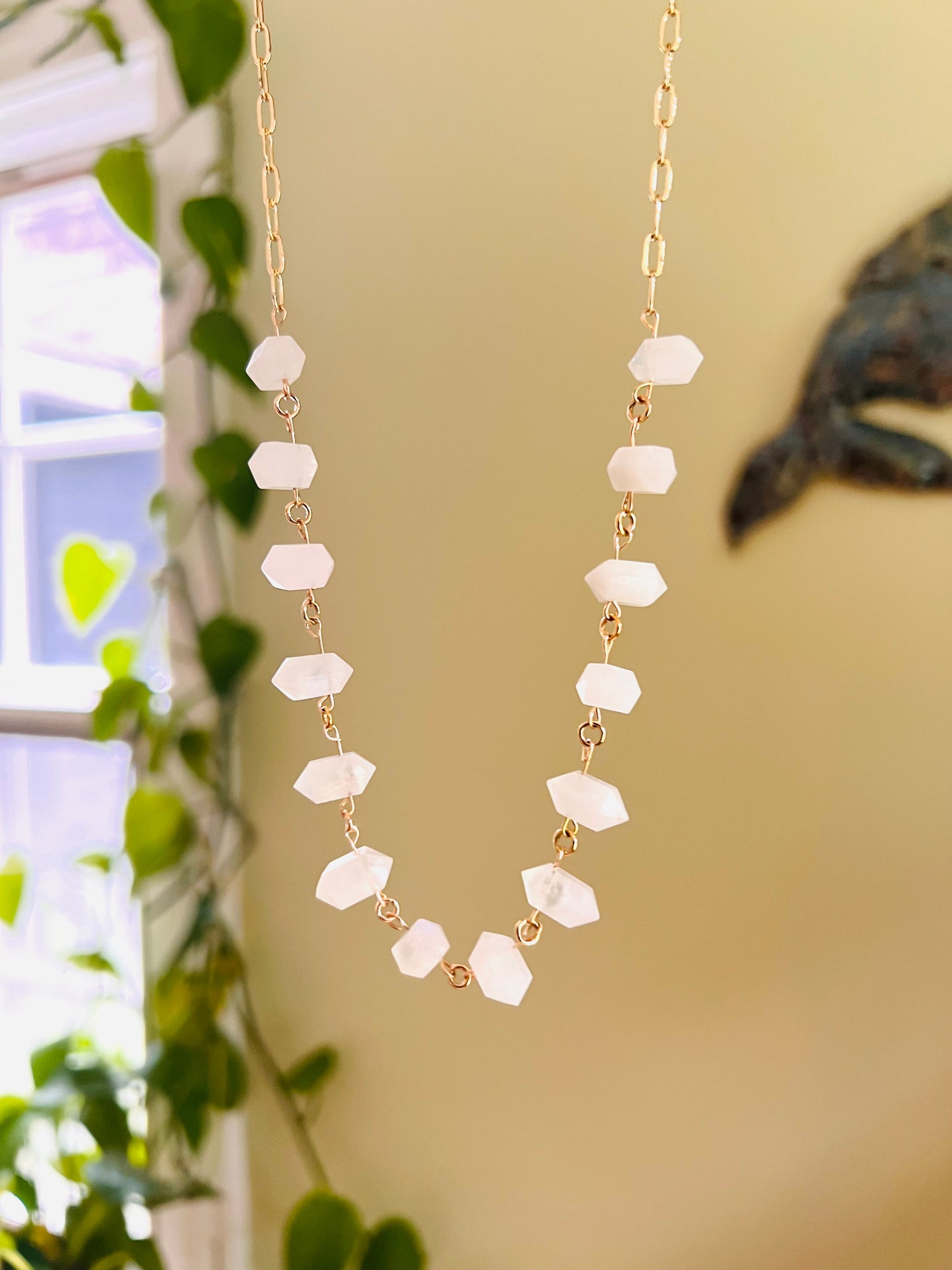 Floating Rainbow Moonstone Chain Necklace