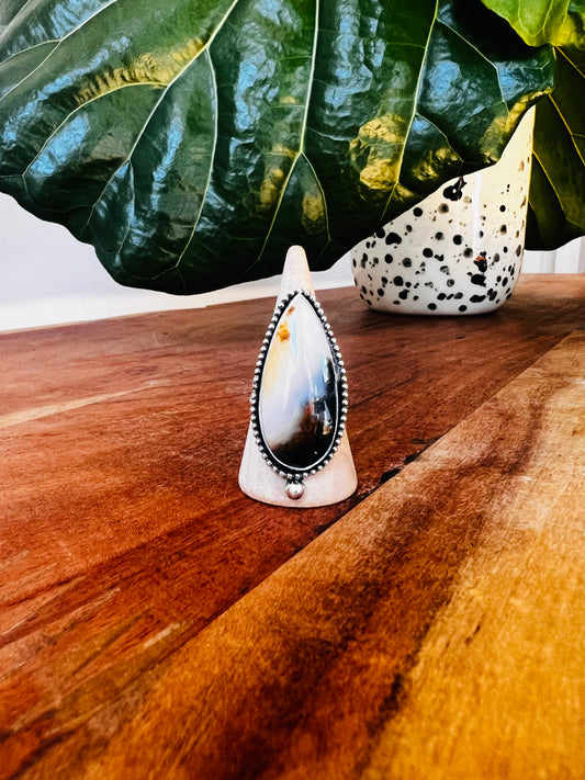 Moss Agate Beaded Statement Ring