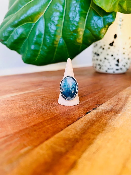 Glowing Moss Agate Beaded Sterling Ring