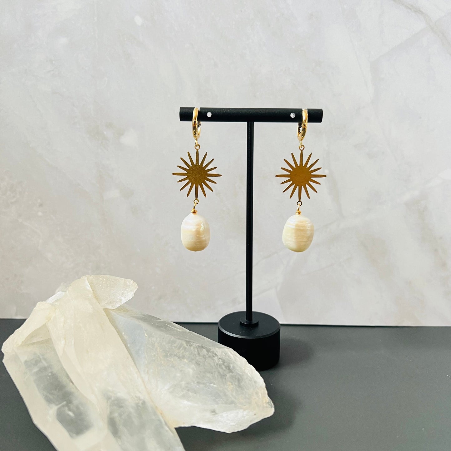 Bohemian Sunburst Earrings with Freshwater Pearl