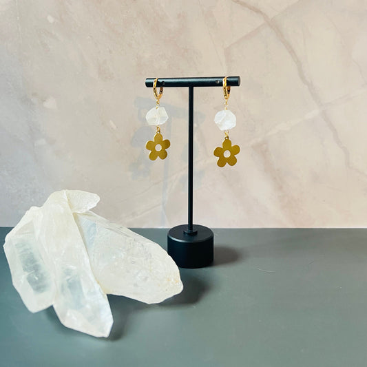 Daisy Charm & White Mystic Quartz Earrings
