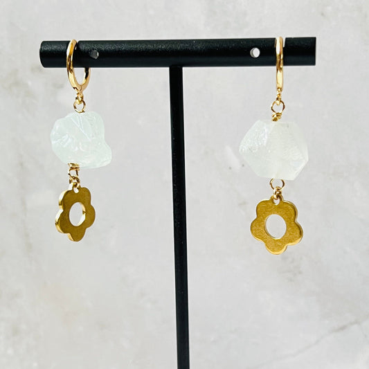 Daisy Charm & Aqua Mystic Quartz Earrings