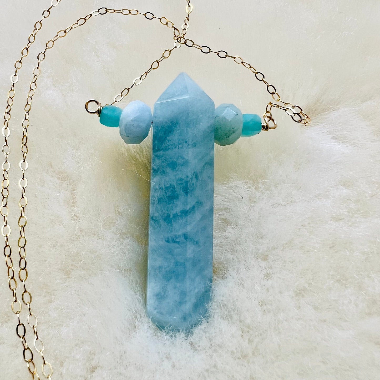 Detoxing Blue Aquamarine Talisman Pendant Necklace